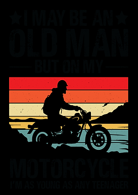 Old Man on Motorcycle Vintage Sunset