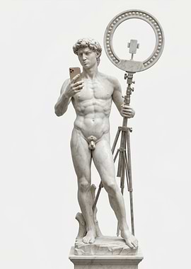 David Statue Taking a Selfie with Ring Light