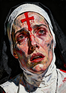 Distressed Nun with Bloody Cross