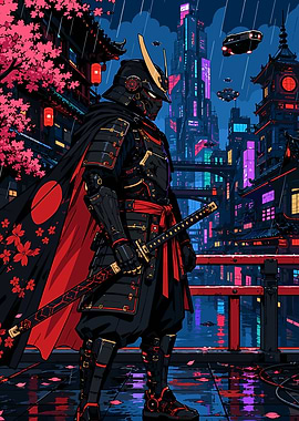 Cyberpunk Samurai in Neon City