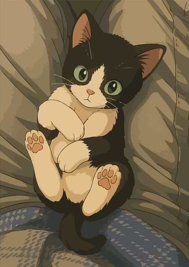 Cute Tuxedo Kitten Lying Down