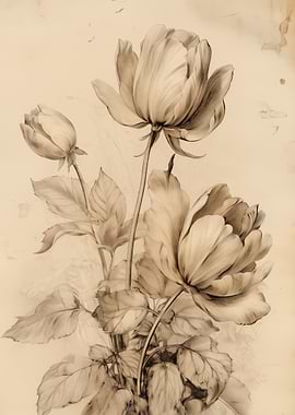 Sepia Tone Rose Sketch