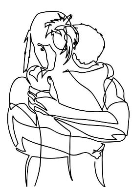 Couple Hugging Line Art