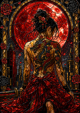 Dragon Tattoo Stained Glass Woman
