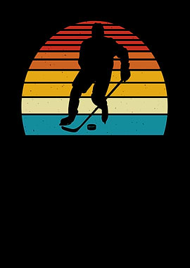 Retro Hockey Player Sunset Silhouette
