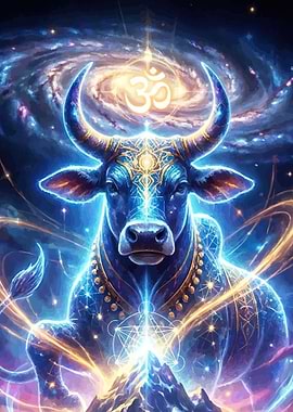 Cosmic Bull with Om Symbol