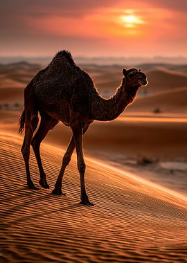 Camel Desert Sunset