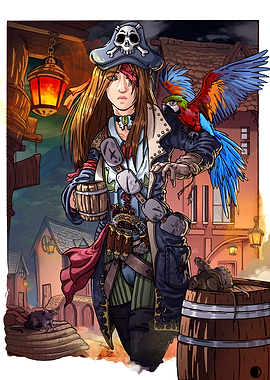 Pirate Woman with Parrot