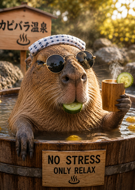 Capybara relaxing in hot spring