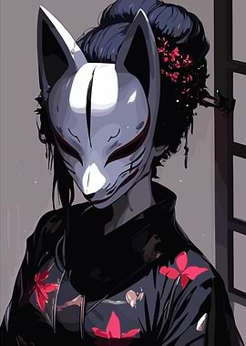 Kitsune Masked Woman in Kimono