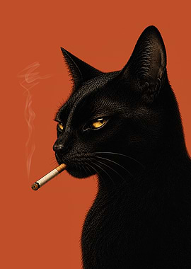 Black Cat Smoking Art – Vintage Noir Poster for Bar & Kitchen Wall Decor