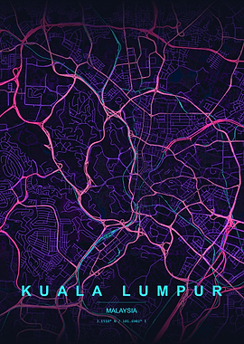 Kuala Lumpur Neon Map Art