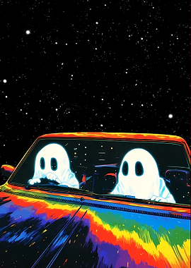 Ghosts driving a rainbow car in space