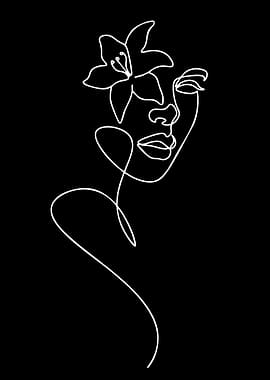 Minimalist Line Art of a Woman with Flower