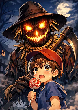 Scary Scarecrow and Frightened Child