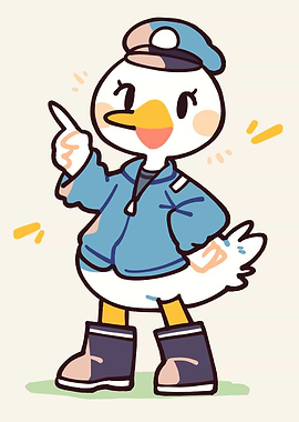 Cute Duck Character in Blue Jacket and Boots