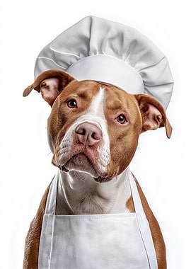 Chef American Staffordshire Terrier Wearing Hat and Apron