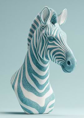 Blue and White Striped Zebra Bust