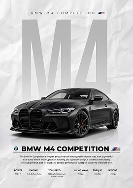 matte black BMW M4 Competition Car Poster