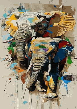 Abstract Elephants with Colorful Splashes