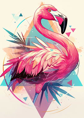 Vibrant Geometric Flamingo Art
