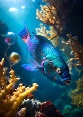 Vibrant Parrotfish in Coral Reef