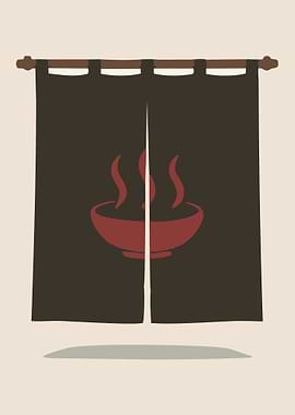 Japanese Noren Curtain with Hot Soup Icon