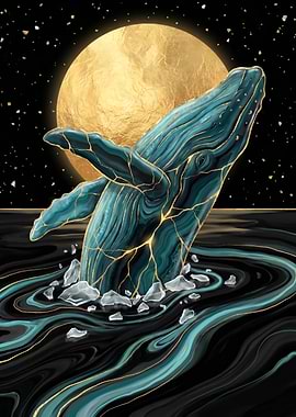 Kintsugi Whale and Golden Moon