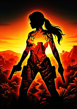 Lara Croft Silhouette Jungle Adventure