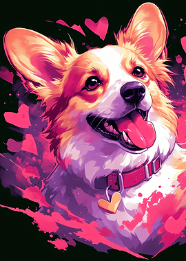 Cute Corgi with Hearts