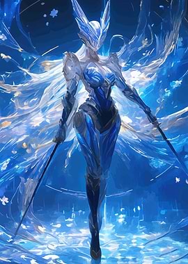 Blue Futuristic Warrior with Wings