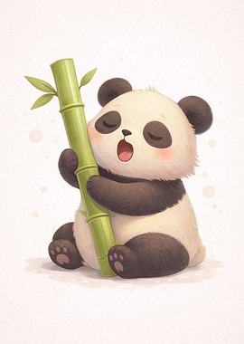 Cute Panda Hugging Bamboo