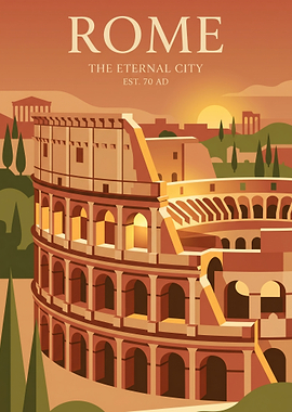 Vintage Rome Colosseum Travel Poster