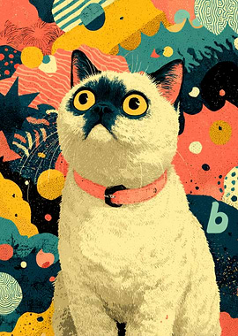 Siamese Cat in Abstract Colorful Background