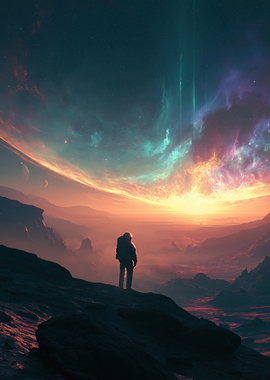 Astronaut Gazing at Alien Sky