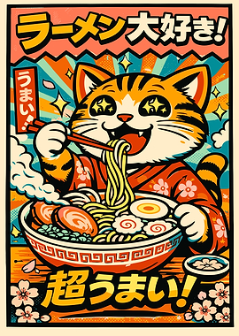 Cat Eating Ramen