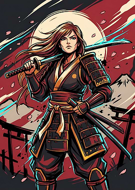 Onna-musha Female Samurai Vector Illustration
