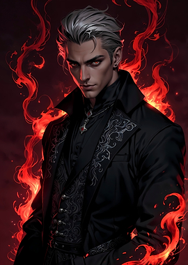 Dark Fantasy Man with Fiery Aura