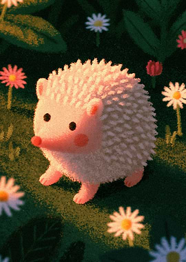 Cute Hedgehog in a Field of Flowers