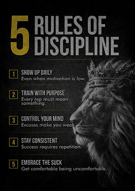 5 Rules of Discipline Lion Poster