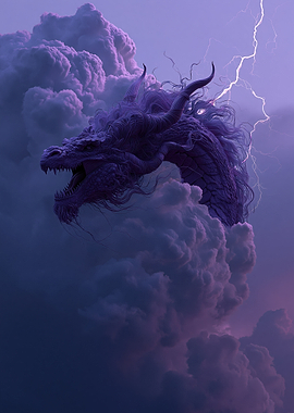 Purple Dragon in Stormy Sky