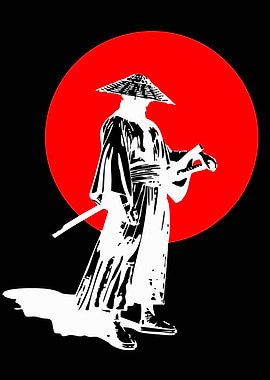 Samurai Warrior Silhouette with Red Sun