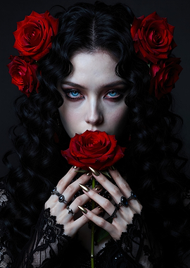 Gothic Woman with Red Roses