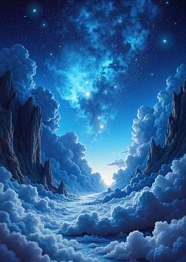 Cosmic Mountain Valley Under Starry Sky