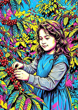Girl picking coffee beans
