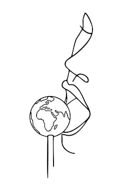 Minimalist Earth and Lips Line Art