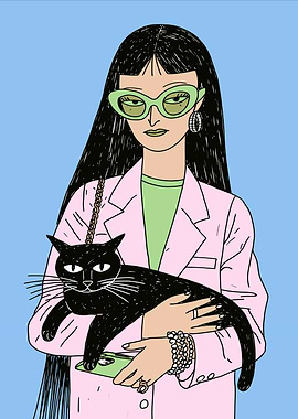 Woman Holding a Black Cat