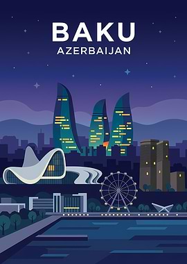 Baku Azerbaijan Cityscape at Night