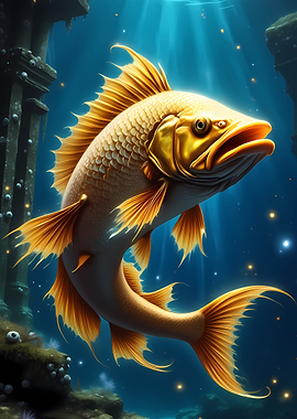 Golden Fish in Underwater Ruins