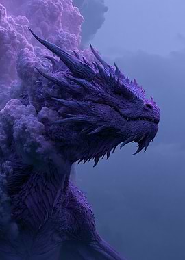Purple Dragon Emerging from Clouds